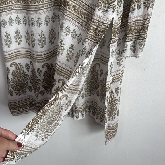 J JILL Tunic Duster Rayon S Sand Dune‎ Paisley Floral Lightweight Button Front - Picture 3 of 12